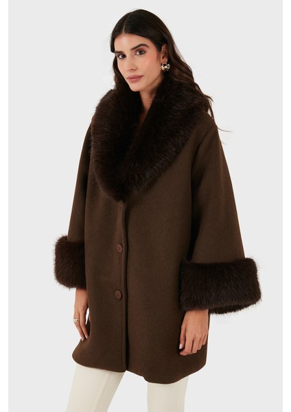 Via Dante Oversize Fit Şal Yaka Kürk Detaylı Astarlı Mont Bayan Mont 690852 indirimleri