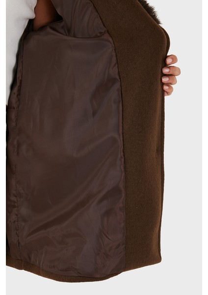 Via Dante Oversize Fit Şal Yaka Kürk Detaylı Astarlı Mont Bayan Mont 690852