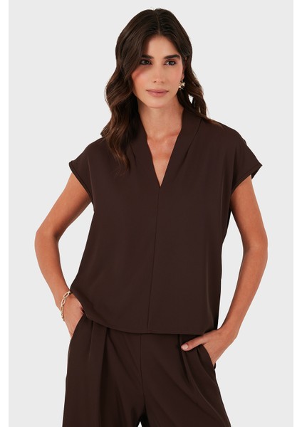 Via Dante Relaxed Fit V Yaka Kısa Kollu Bluz Bayan Bluz 268755088