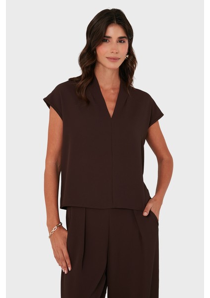 Via Dante Relaxed Fit V Yaka Kısa Kollu Bluz Bayan Bluz 268755088 fırsatları