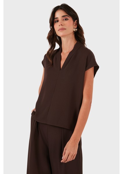 Via Dante Relaxed Fit V Yaka Kısa Kollu Bluz Bayan Bluz 268755088 indirimleri