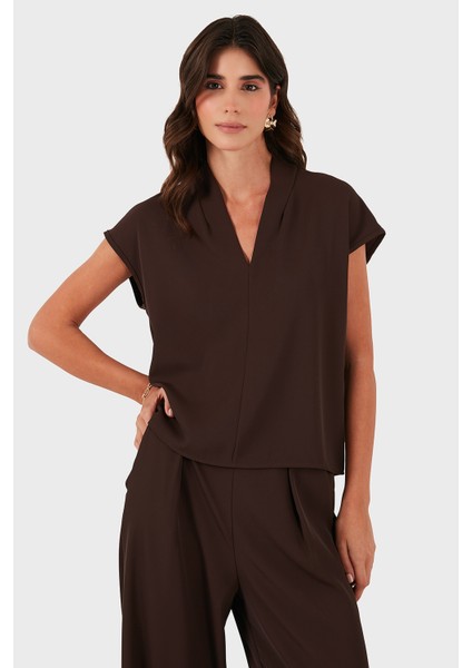 Via Dante Relaxed Fit V Yaka Kısa Kollu Bluz Bayan Bluz 268755088