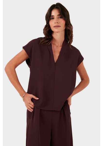 Via Dante Relaxed Fit V Yaka Kısa Kollu Bluz Bayan Bluz 268755088 fırsatları