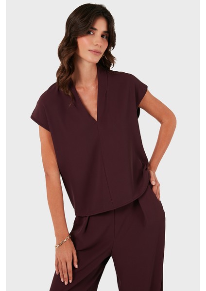 Via Dante Relaxed Fit V Yaka Kısa Kollu Bluz Bayan Bluz 268755088 indirimleri