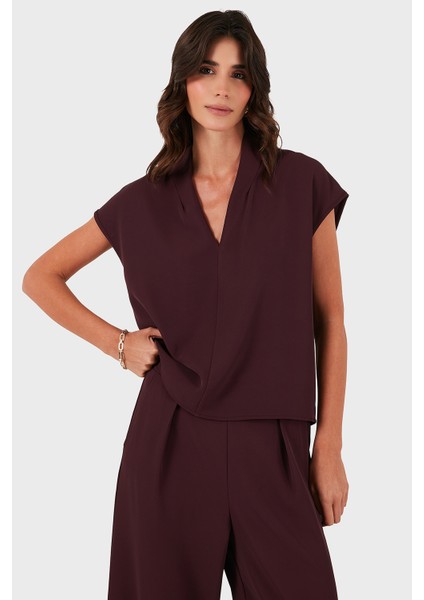 Via Dante Relaxed Fit V Yaka Kısa Kollu Bluz Bayan Bluz 268755088