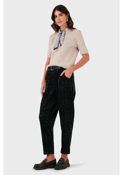 Via Dante Leopar Desenli Kemer Detaylı Relaxed Fit Yüksek Bel Pantolon Bayan Pantolon 6888600