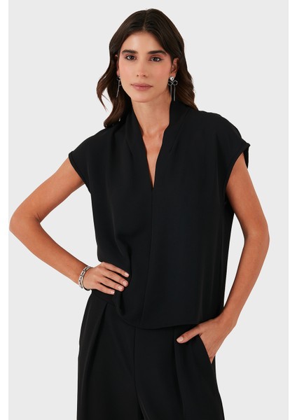 Via Dante Relaxed Fit V Yaka Kısa Kollu Bluz Bayan Bluz 268755088
