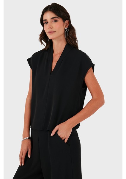 Via Dante Relaxed Fit V Yaka Kısa Kollu Bluz Bayan Bluz 268755088 fırsatları
