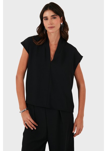 Via Dante Relaxed Fit V Yaka Kısa Kollu Bluz Bayan Bluz 268755088 indirimleri