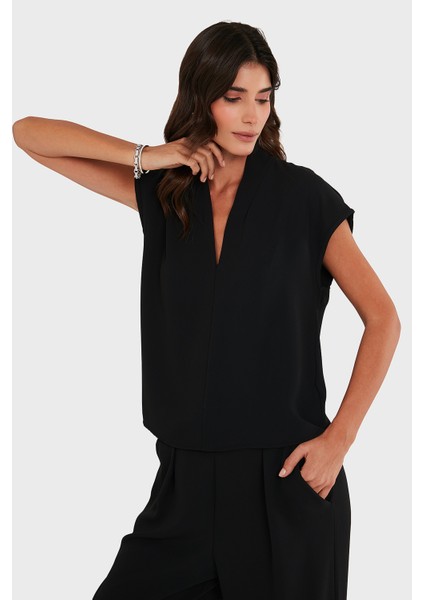 Via Dante Relaxed Fit V Yaka Kısa Kollu Bluz Bayan Bluz 268755088