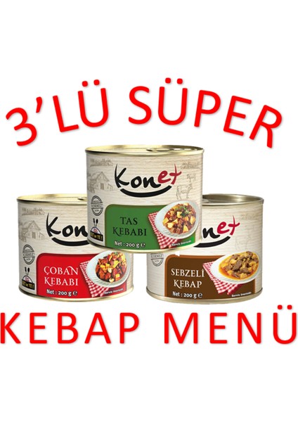 3'lü Süper Kebap Paket - Hazır Yemek/tas Kebabı, Çoban Kebabı, Sebzeli Kebap