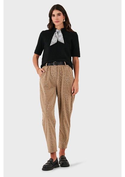 Via Dante Leopar Desenli Kemer Detaylı Relaxed Fit Yüksek Bel Pantolon Bayan Pantolon 6888600