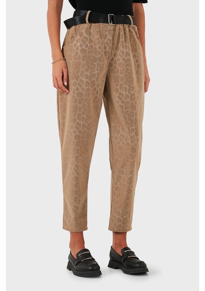 Via Dante Leopar Desenli Kemer Detaylı Relaxed Fit Yüksek Bel Pantolon Bayan Pantolon 6888600 fırsatları