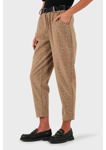 Via Dante Leopar Desenli Kemer Detaylı Relaxed Fit Yüksek Bel Pantolon Bayan Pantolon 6888600 indirimleri