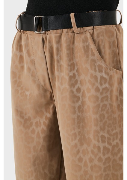 Via Dante Leopar Desenli Kemer Detaylı Relaxed Fit Yüksek Bel Pantolon Bayan Pantolon 6888600