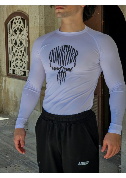Punisher - Uzun Kollu Compression T-Shirt (Beyaz)