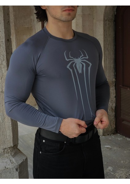 Spider - Uzun Kollu Compression T-Shirt (Füme)