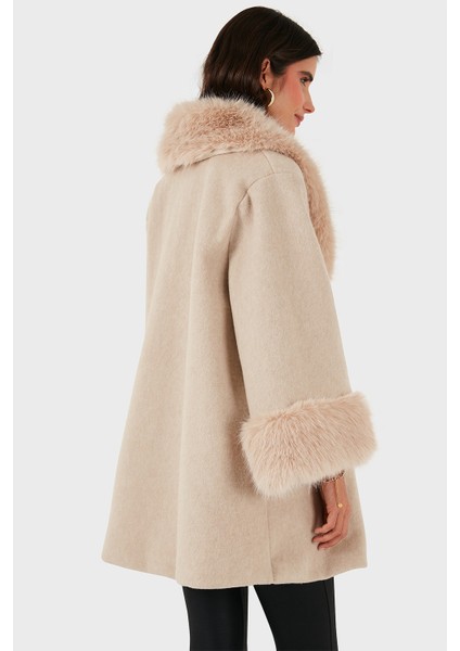 Via Dante Oversize Fit Şal Yaka Kürk Detaylı Astarlı Mont Bayan Mont 690852 modelleri