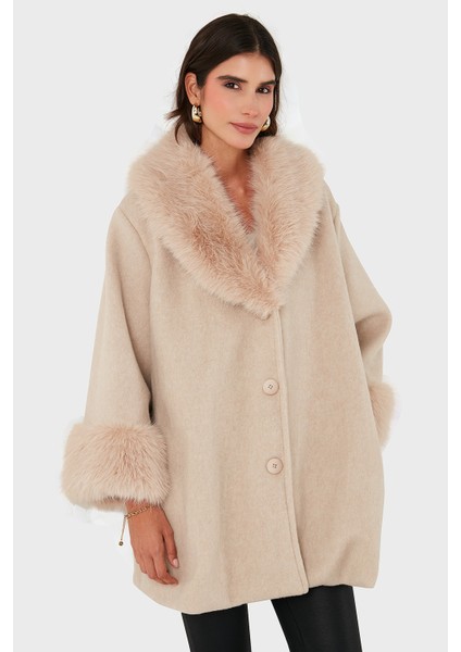 Via Dante Oversize Fit Şal Yaka Kürk Detaylı Astarlı Mont Bayan Mont 690852 indirimleri
