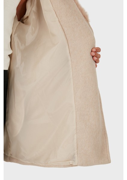 Via Dante Oversize Fit Şal Yaka Kürk Detaylı Astarlı Mont Bayan Mont 690852