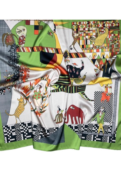 Nil Scarf Green Figür 70*70 cm Fular Eşarp