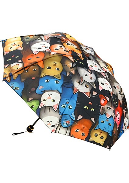 Yarasa Model 8 Telli Kedi Desenli Manuel Şemsiye
