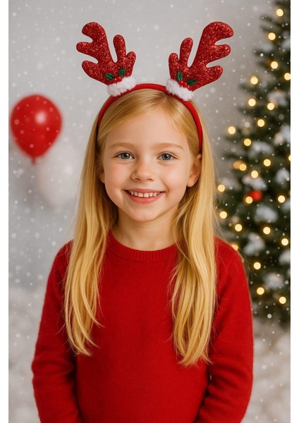 Simli Kırmızı Renk Kız Çocuk Yılbaşı Tacı