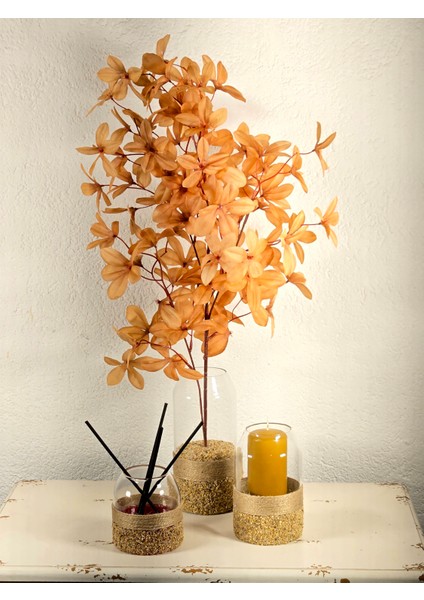 El Yapımı 3’lü Cam Dekor Seti – Mumluk, Oda Kokusu ve Vazolu Çiçek | Doğal Jüt Kaplı Dekoratif Ev Aksesuarı