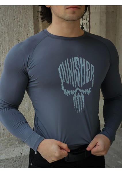 Punisher - Uzun Kollu Compression T-Shirt (Füme)