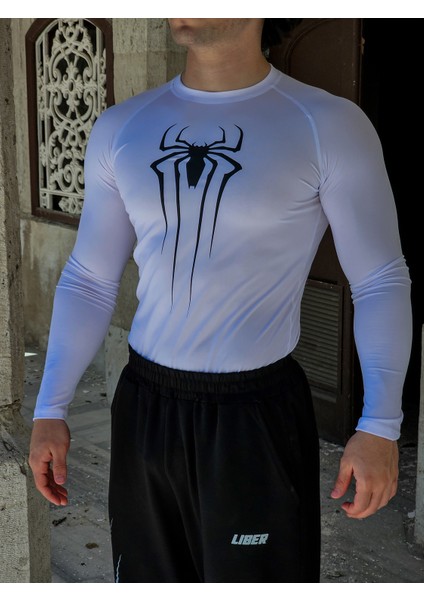 Spider - Uzun Kollu Compression T-Shirt (Beyaz)