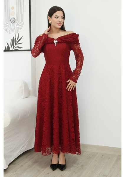 Aşkın Büyüsü Dantel Abiye Elbise 6055-BORDO fiyatları