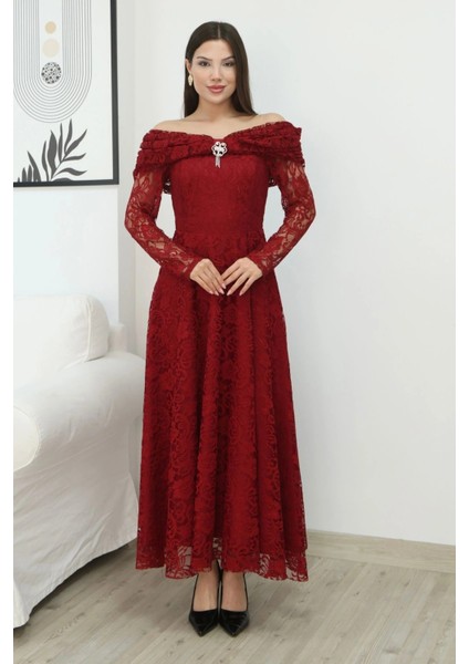 Aşkın Büyüsü Dantel Abiye Elbise 6055-BORDO modelleri