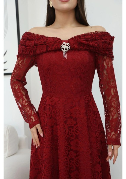 Aşkın Büyüsü Dantel Abiye Elbise 6055-BORDO indirimleri