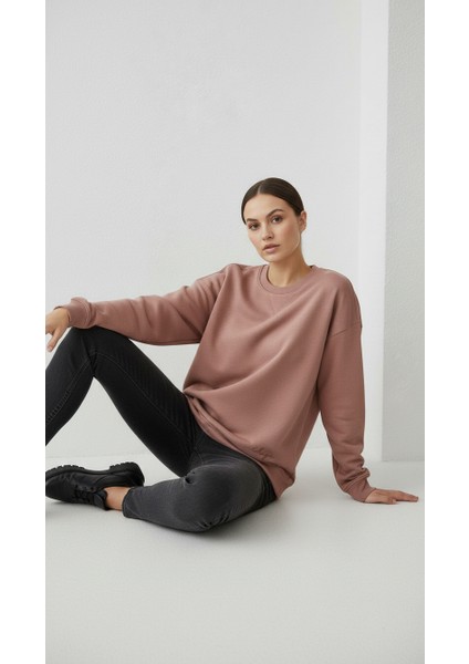 Kadın Sıfır Yaka Üç Ip Şardonlu Koty Sweatshirt Somon modelleri