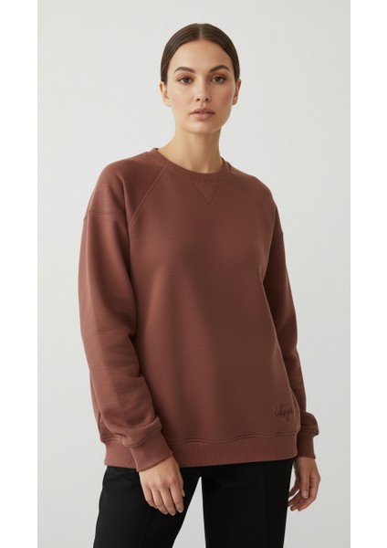 Kadın Sıfır Yaka Üç Ip Şardonlu Koty Sweatshirt Kahverengi fiyatları