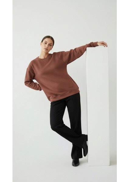 Kadın Sıfır Yaka Üç Ip Şardonlu Koty Sweatshirt Kahverengi modelleri