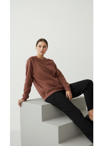 Kadın Sıfır Yaka Üç Ip Şardonlu Koty Sweatshirt Kahverengi fırsatları