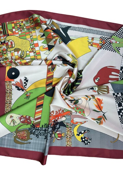 Nil Scarf Bordo/figür 70*70 cm Fular Eşarp