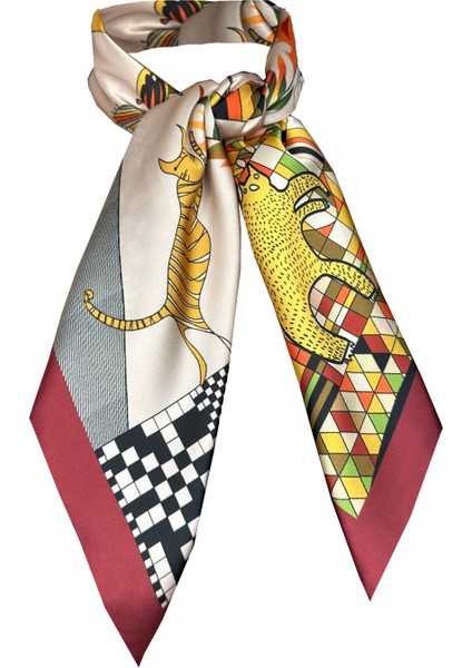 Nil Scarf Bordo/figür 70*70 cm Fular Eşarp modelleri