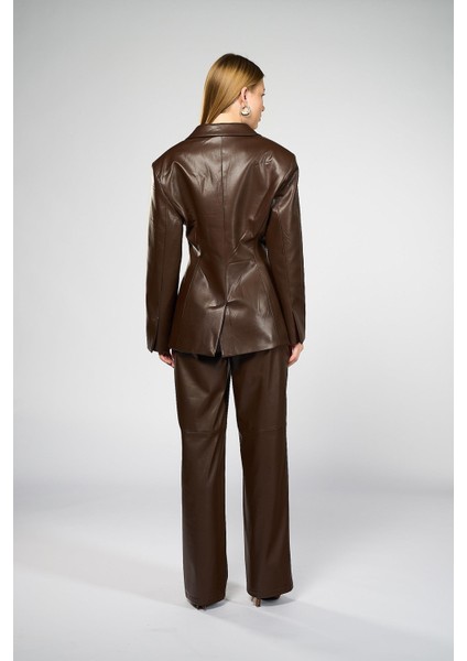 Kadın Kahverengi Bele Oturan Deri Blazer Ceket fırsatları