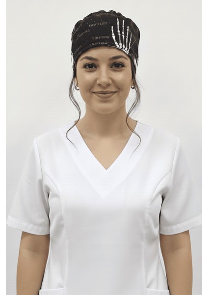 Unisex Iskelet Desenli Doktor Hemşire Radyoloji Ortopedi Cerrahi Saç Bonesi