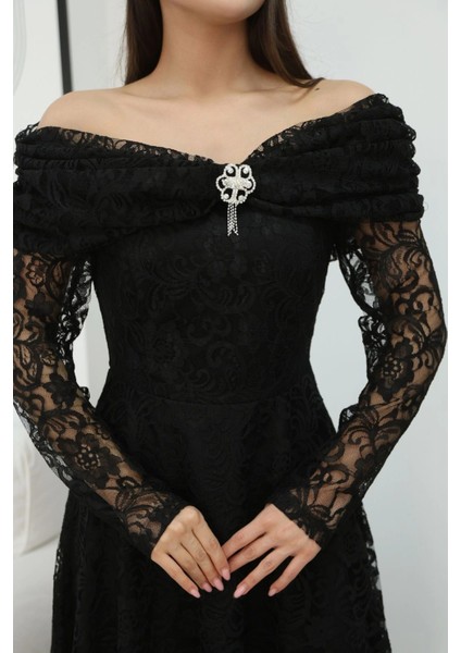 Aşkın Büyüsü Dantel Abiye Elbise 6055-SIYAH indirimleri