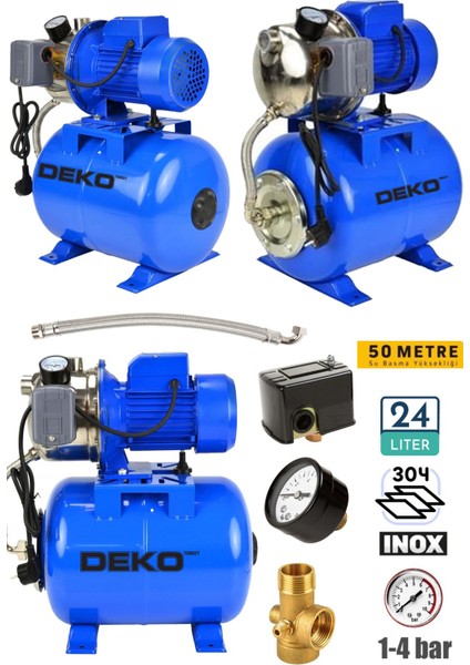1.5 Hp Paslanmaz Jet Pompalı Su Pompası + 24LT Yatay Küre Tank Seti Otomatik Hidrofor Su Pompası fiyatları