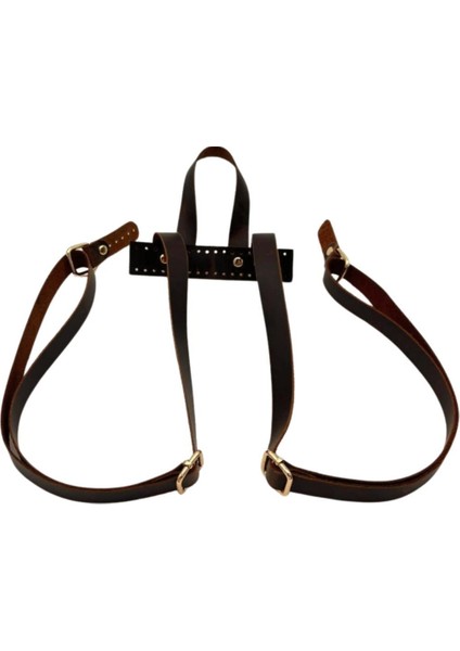 Gerçek Deri Sırt Çanta Sapı Crazy Oil Kahve Light Gold Metalli