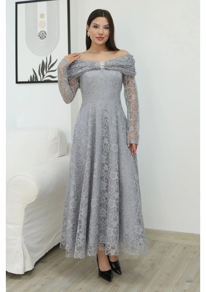 Aşkın Büyüsü Dantel Abiye Elbise 6055-GRI modelleri