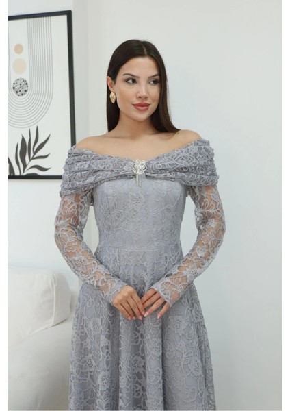 Aşkın Büyüsü Dantel Abiye Elbise 6055-GRI fırsatları