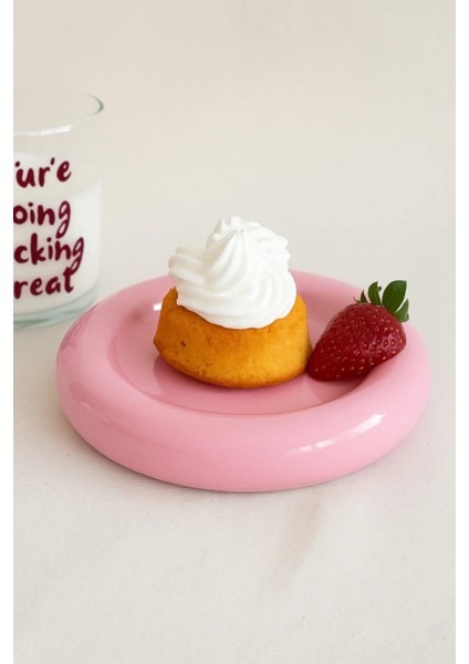 Seramik Küçük Boy Parlak Pembe Donut Tatlı Tabağı