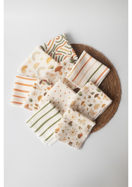 10'lu Desenli Müslin Bebek Ağız Mendili %100 Pamuk 25X25 cm