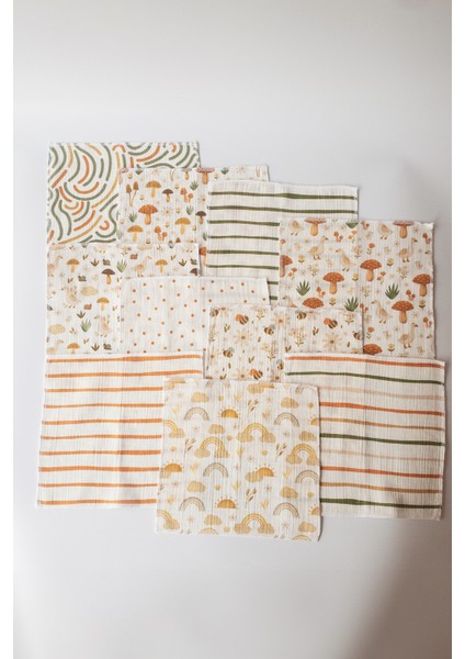 10'lu Desenli Müslin Bebek Ağız Mendili %100 Pamuk 25X25 cm modelleri