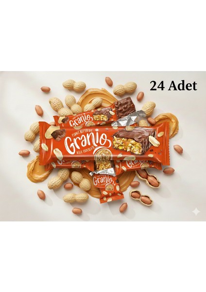 Fıstıklı ve Fıstık Ezmeli Sütlü Çikolata Kaplamalı Bar 40 gr x 24 Adet fiyatları